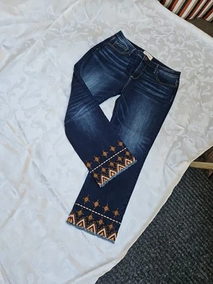 Jeans Driftwood Colette Adornado Dobladillo Bordado Geométrico Capri Talla 31 Foto 1 de 4