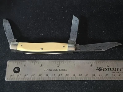 RARE Schrade N.Y. USA 881 LARGE Stockman Ivory Scales Carbon Steel 1970s  - Image 1 of 4