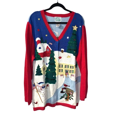 Vintage Quacker Factory Patriotic Christmas Sweater Cardigan Plus Size 1X Angel - Image 1 of 4