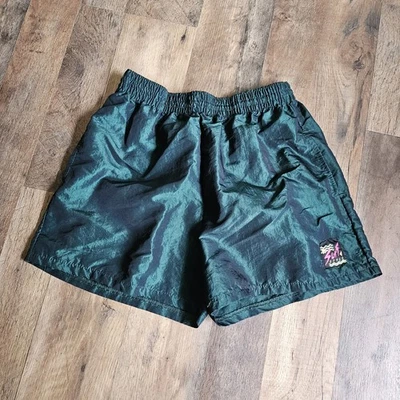 Vintage 90s Surf Style Green Iridescent Nylon Baggy Shorts – XS/S (Tag 10/12)  - Image 1 of 4