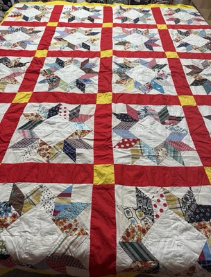 Vintage Handmade Hand Stitched Feed Sack Dove At The Window Quilt Top 64x66 #666 - Image 1 of 4