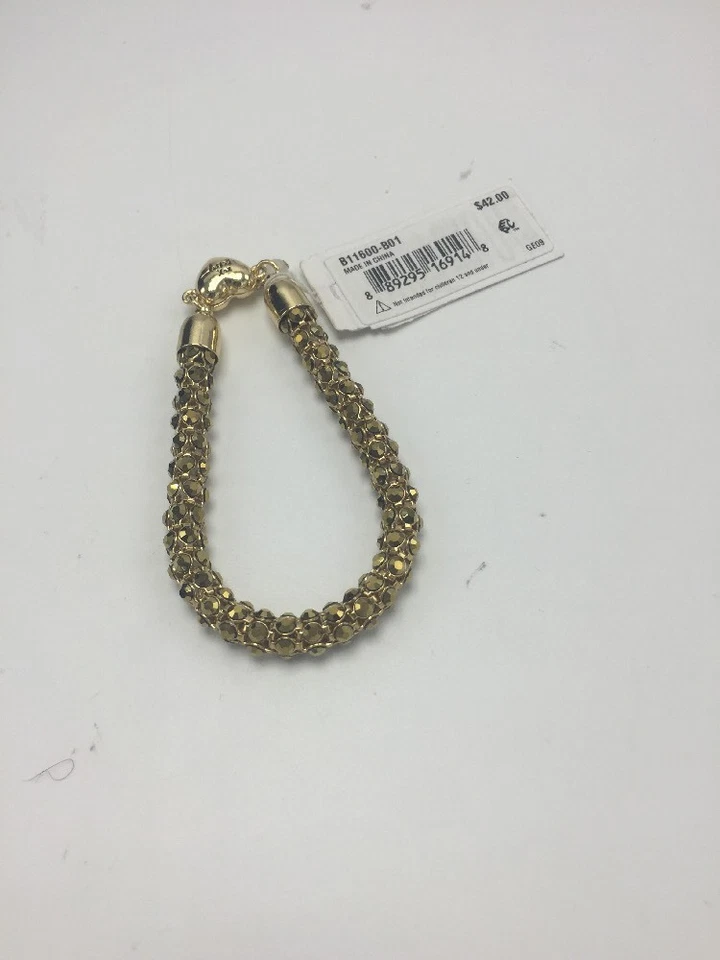 Betsey Johnson Gold Tone Topaz Beaded Bracelet With Heart Charm B-109