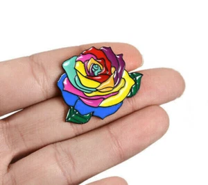Gay Pride Rainbow Rose Flower Enamel Pin LGBTQ Multicolor Badge Bag Brooch - Picture 1 of 3
