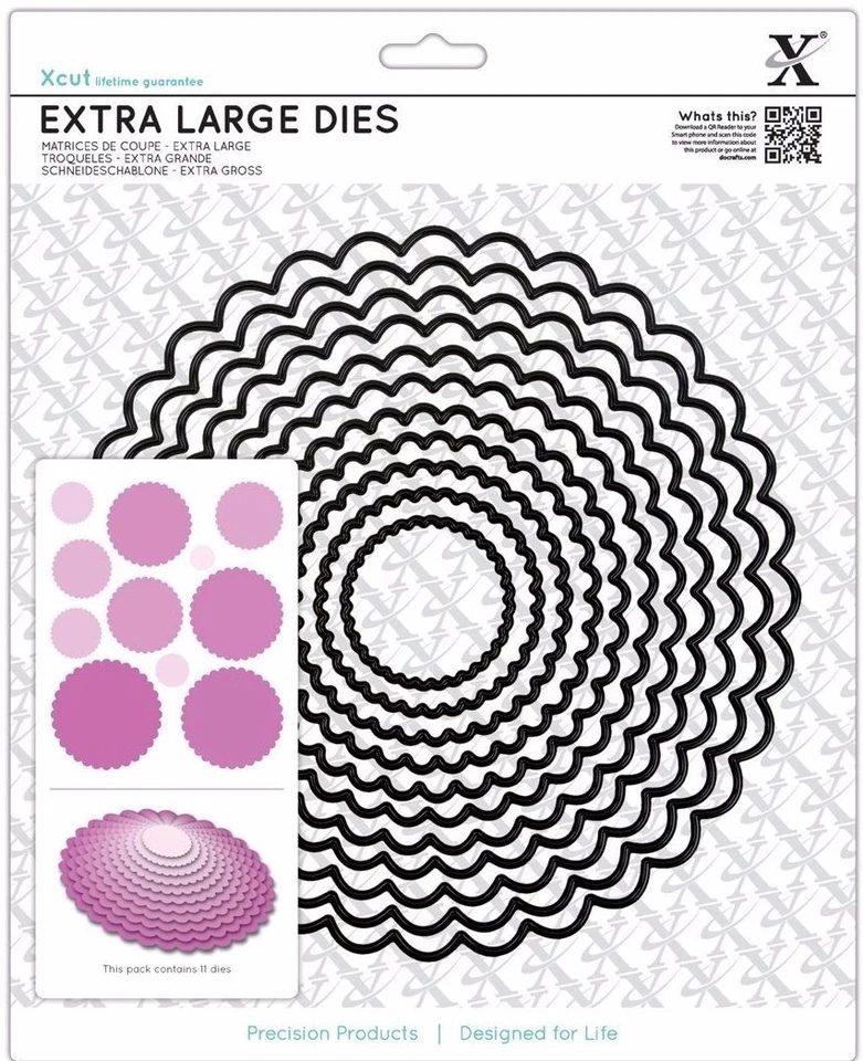 EXTRA LARGE 10 pc SCALLOPED Circle nesting Circle die set Use Xcut Xpress etc.