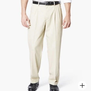 Men's Comfort Khaki Pleated Pants, Relaxed Fit 36W - Picture 1 of 9