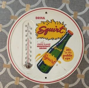 Vintage Squirt Soda Metal Round Thermometer 9" - Picture 1 of 2