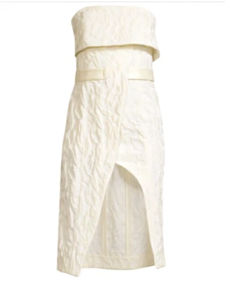 Vestido Alexis Mujer Grande Crema Floral Jacquard Sin Tirantes Isotta Envolvente Corbata Nupcial Foto 1 de 4