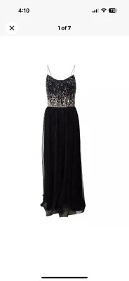 Adrianna Papell Womens Black Spaghetti Strap Sequin Mesh Evening Dress Gown Sz16 - Image 1 of 4