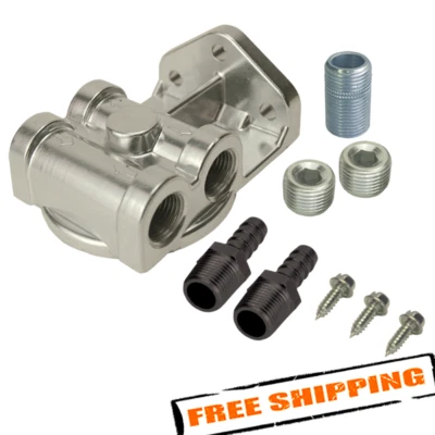 Montaje de filtro NPT de 3/8" puertos laterales individuales Derale 13049 con roscas de filtro de 3/4"-16 Foto 1 de 4