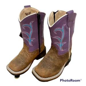 NWT Old West Toddler 4 Girls Western Purple/ Blue Embroidered Square Toe Boots - Picture 1 of 12