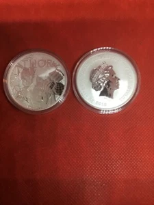 Lot of 2 - 2018 1 oz Tuvalu Thor Marvel Series Silver Coin BU In Cap - Picture 1 of 3