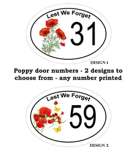 POPPY LEST WE FORGET - HOUSE/FLAT/DOOR NUMBER SIGN - 2 DESIGNS - ANY NUMBER - Picture 1 of 4