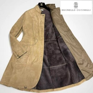 Brunello Cucinelli Shearling Coat Lamb Leather Suede Beige Size 48 from Japan - Picture 1 of 11