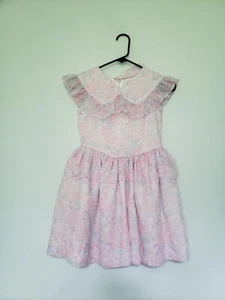 Youngland Girl's Sz 7 Dress Frilly Sleeve Collar Neck Ruffle Floral Pink Blue - Picture 1 of 5