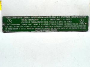 Mercedes 74 C107 R107 450 V8 Under hood METAL green California Emission 1 Plaque - Picture 1 of 21