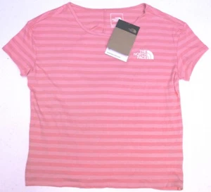 The North Face Girls Short Sleeve Pink Stripe Tee Pleated Cotton Blend - Picture 1 of 3