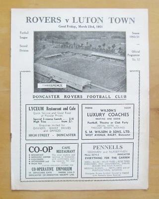DONCASTER ROVERS v LUTON TOWN 1950/1951 *Excellent Condition Football Programme* - Image 1 of 3