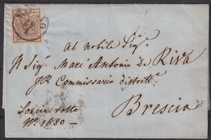Lombardo Veneto 29 GEN 1855 lettera con testo da Milano a Brescia 30 cent Sass. - Foto 1 di 2