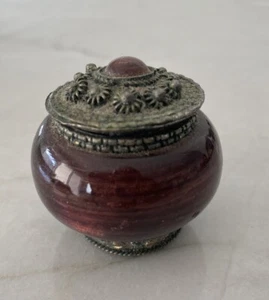 Vintage Made in India Small Silver interior Round Trinket Box - Picture 1 of 11
