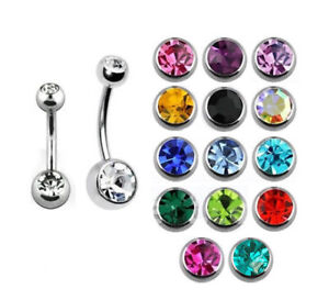 Double Gem Belly Bar Navel Piercing Surgical Steel with CZ Gems