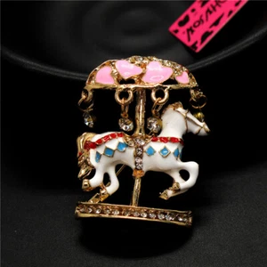 Pretty White Crystal Enamel Carousel Rhinestone Fashion Lady Women Brooch Pin - Picture 1 of 4