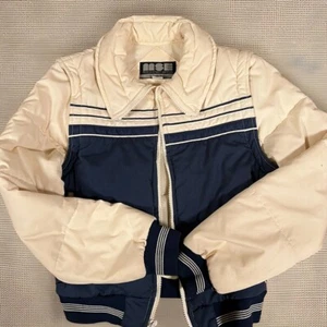 Vtg 70s 80s Puffer Jacket BOYS Size 9 Retro Mercer Street, Cream And Blue, Vest - Picture 1 of 7