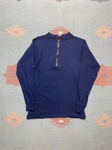Vintage 60s long sleeve shirt ribbed cotton half zip mod blue boys 16 women XS - Picture 1 of 7