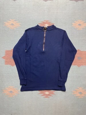 Vintage 60s long sleeve shirt ribbed cotton half zip mod blue boys 16 women XS - Image 1 of 4
