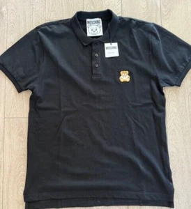 NWT MOSCHINO Couture Milano Teddy Bear Logo Men size Large IT50 Polo Shirt Black - Picture 1 of 6