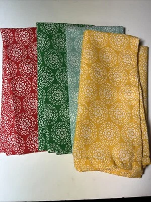 Cloth Dinner Napkins 18" Sq Multicolor Lot (4) Green, Blue, Gold, Red Medallions - Image 1 of 4