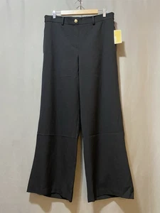 NWT Michael Kors Women Elastic Waistband Hi-Rise Twill Wide Leg Pants SZ L Black - Picture 1 of 14