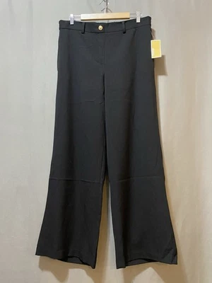 NWT Michael Kors Women Elastic Waistband Hi-Rise Twill Wide Leg Pants SZ L Black - Image 1 of 4