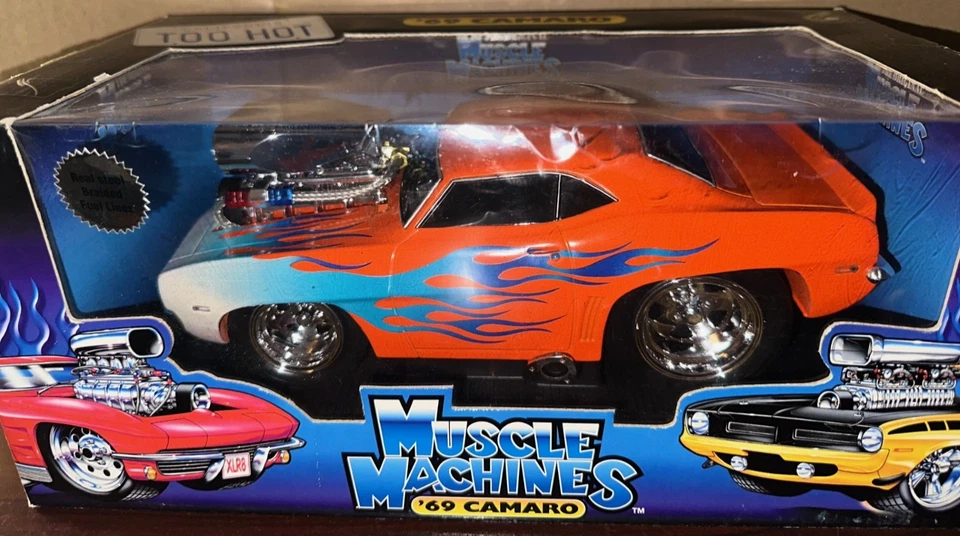 Muscle Machines 1969 Chevy Camaro Orange Flames 1/18 Funline #71166 - Image 1 of 1