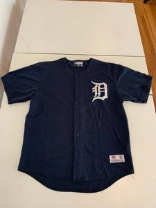 Vintage Detroit Tigers Jersey Large Navy MLB Baseball True Fan 90s Sportswear - Picture 1 of 11