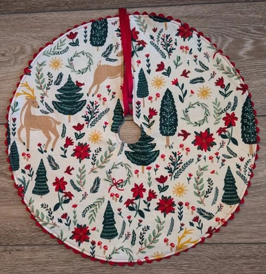 "Minifalda de árbol hecha a mano de 18"" reversible de ciervo rojo floral de Navidad" Foto 1 de 4