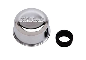 New! Edelbrock Crankcase Breather Cap 4405; Signature Series Round Chrome Steel - Bild 1 von 4