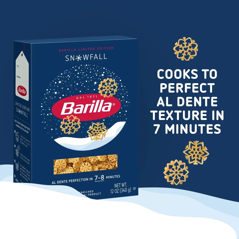 Barilla Snowfall Pasta Limited Edition - Snowflake Shapes - 12 oz Pkg HOLIDAY