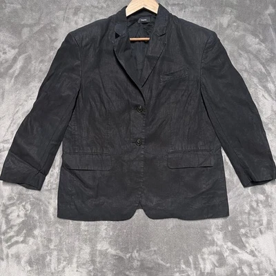 Theory Jacket Womens Small Black Boxy Galena 100% Linen Blazer Cupro Lined - Image 1 of 4