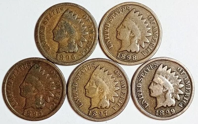  5•Indian Head Cents•* 1895-96-97-98 & 99 *GOOD OR BETTER*• $FREE SHIPPING$ #860 - Image 1 of 2