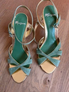 Monsoon Green Suede Sandals Size 4 Very Good - Picture 1 of 8