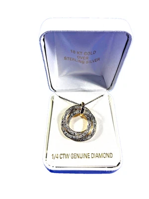 Oro 18 quilates sobre SS, con 1/4 CTW. Collar Diamantes, Colgante Circular 18", Nuevo en Caja Foto 1 de 4