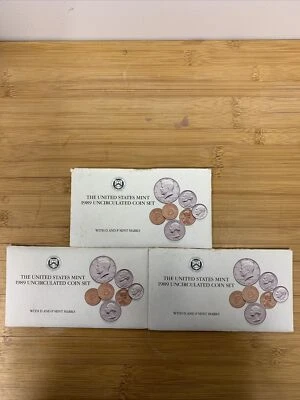 UNITED STATES MINT 1989 UNCIRCULATED COIN SET with D and P MINT MARKS 3 SETS A14 - Image 1 of 4