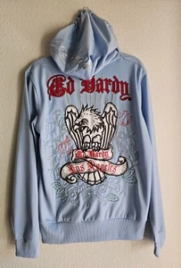 Ed Hardy Christian Audigier Los Angeles Eagle Embroidered Hoodie M Pale Blue Y2K - Bild 1 von 7