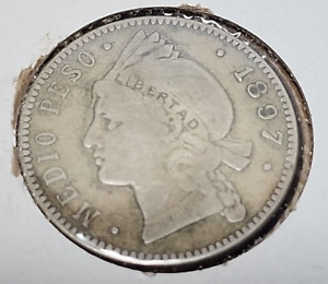 1897 Dominican Republic 1/2 Peso Silver  JBT 141