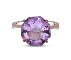 Natural Rose De France Amethyst Solitaire Ring in Rose Gold Overlay 925 Silver - Picture 1 of 5