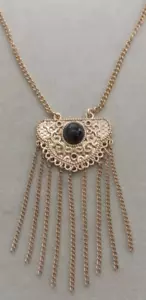 Collana Ciondolo Catene Pendenti Pietra Nera Tono Oro #G46 - Foto 1 di 5