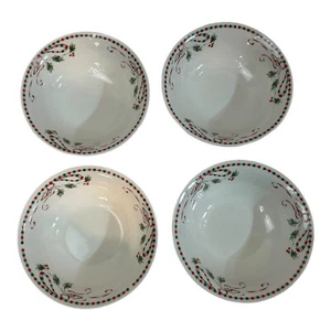 Set (4) Ciotole Gibson Tradizioni Festive Zuppa Insalata Nastro Natale Agrifoglio 6 1/4" - Foto 1 di 11
