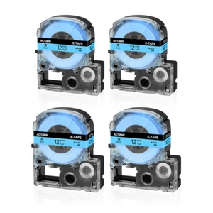 4PK 1/2" Cartuccia Nastro Compatibile SC12BW per King Jim TepraPro Nero su Blu - Foto 1 di 10