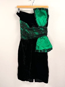 Vintage 80s Gunne Sax Women's Dress Lace Strapless Velvet Satin Bow Fits M/L - Picture 1 of 13