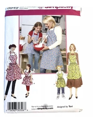 Simplicity 3949 Mommy And Me Matching Apron Retro Heart Shape Pockets UNCUT - Image 1 of 2